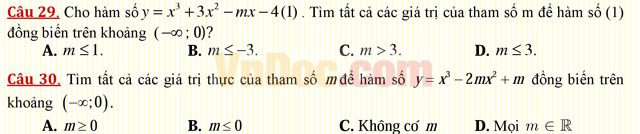 Câu hỏi trắc nghiệm môn Toán lớp 12: Sự đồng biến, nghịch biến của hàm số