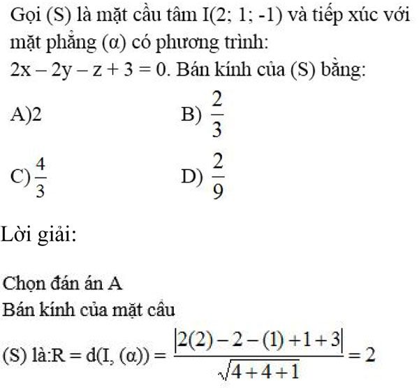 Câu hỏi trắc nghiệm Toán 12 chương 3