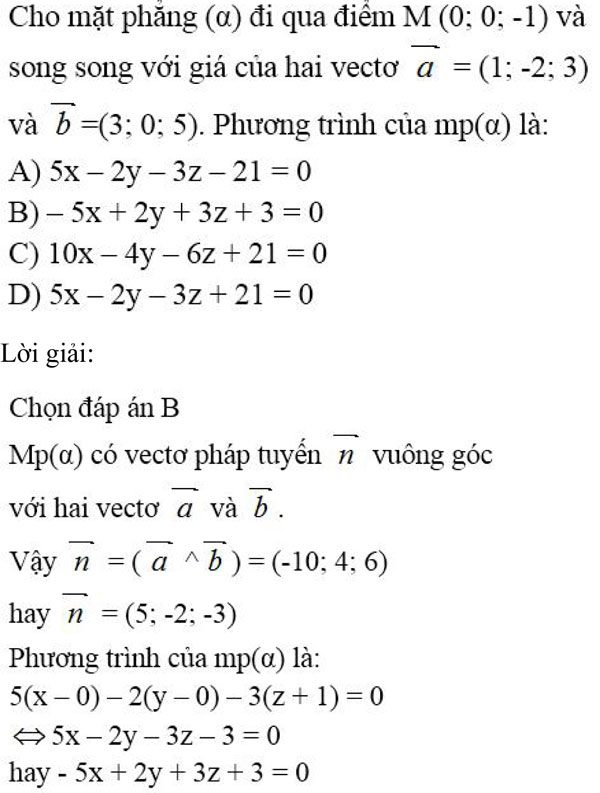 Câu hỏi trắc nghiệm Toán 12 chương 3