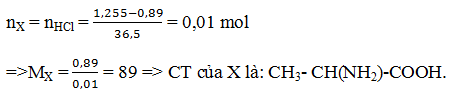 Dạng bài tập Amino Axit tác dụng với Axit