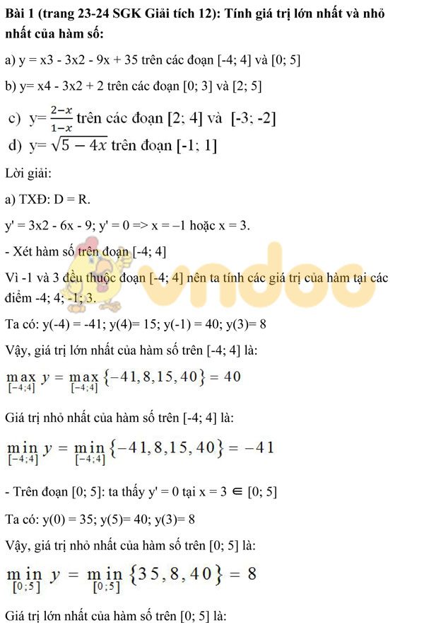 Bài 3: Giá trị lớn nhất và giá trị nhỏ nhất của hàm số