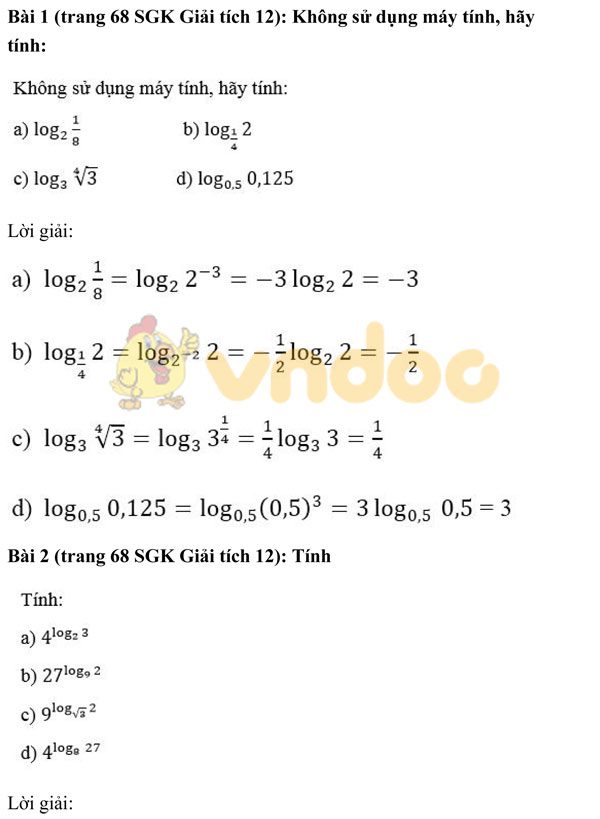 Giải bài tập trang 68 SGK Giải tích lớp 12: Lôgarit