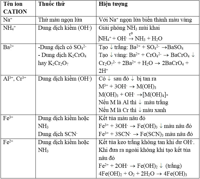 Lý thuyết: Nhận biết một số cation trong dung dịch