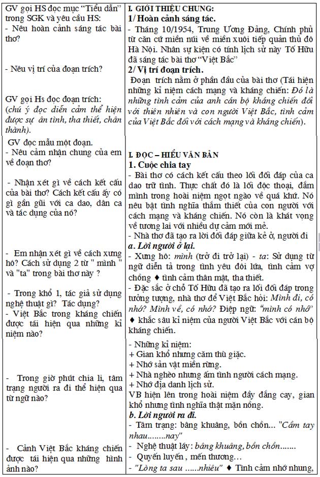 Giáo án Ngữ văn bài: Việt Bắc