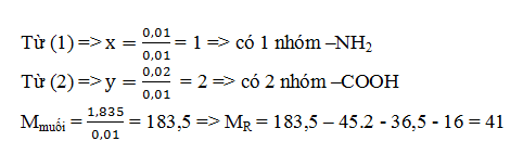 Xác định công thức phân tử Amin, Amino Axit dựa vào phản ứng với axit