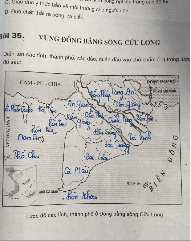 Giải VBT Địa Lý lớp 9 bài 35: Vùng Đồng bằng sông Cửu Long