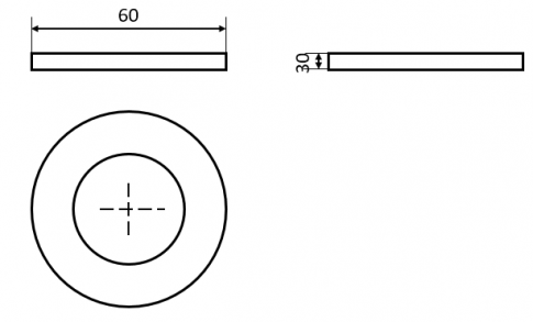 Hãy vẽ các hình chiếu của còng đệm phẳng (Hình 2.15) có kích thước như sau: - Đường kính vòng trong của dòng đệm: Ø34 mm.  - Đường kính ngoài của vòng đệm: Ø60 mm.  - Bề dày của vòng đệm: 5 mm.