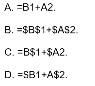 Với bảng tính ở Hình 6, em hãy cho biết kết quả sao chép công thức ở ô tính B2 đến ô tính C3 khi công thức tại ô tính B2 lần lượt là: