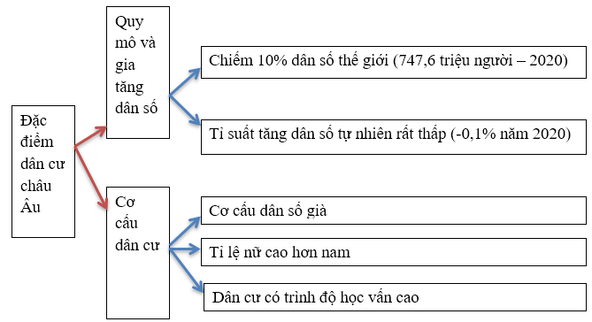 Vẽ sơ đồ hệ thống hóa các đặc điểm dân cư châu Âu