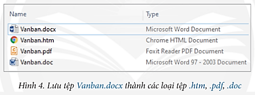 MS Word 2016 cho phép lưu văn bản thành một số loại tệp (type) khác nhau