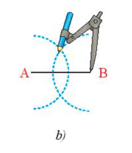 Dựng đường trung trực của đoạn thẳng AB bằng thước thẳng và compa